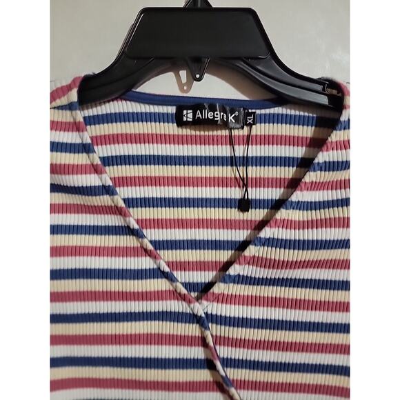 Allegra K Crossover Form Fitting Top Ribbed Striped sz XL SMALL FITTING - Picture 2 of 5